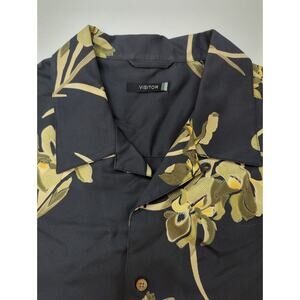 VISITOR Black Gold Green 100% Silk Short Sleeve Button Up Shirt Men's Size XXL